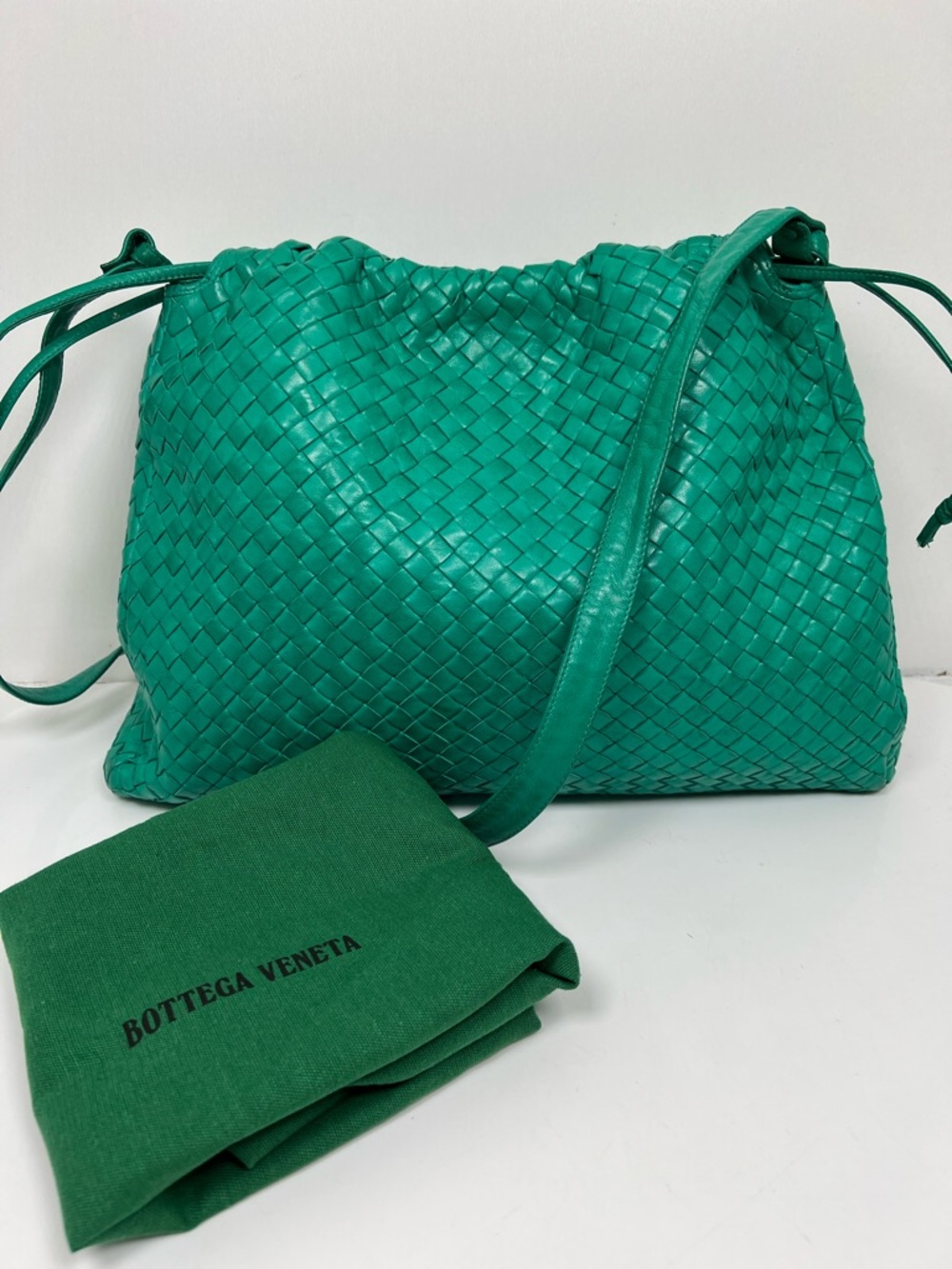 Bottega Veneta Green Leather Tote Crossbody Bag